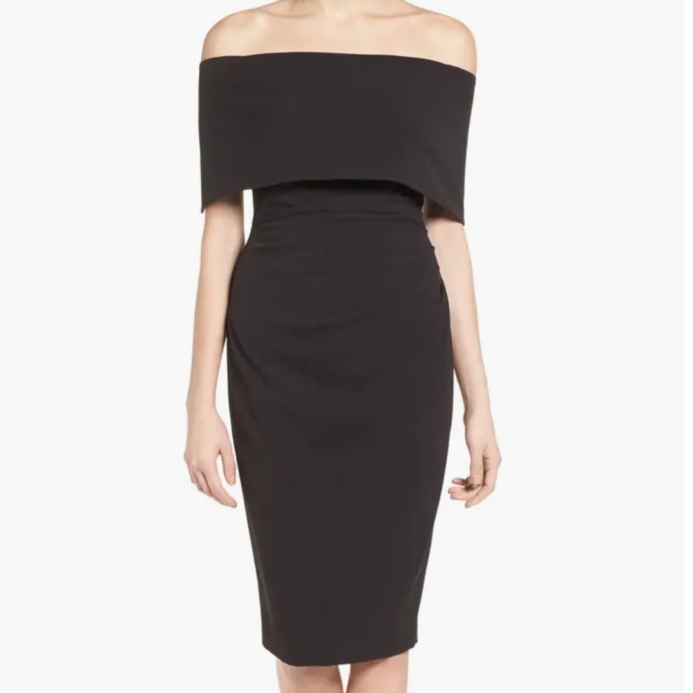 Vince Camuto Off Shoulder Black Midi Dress